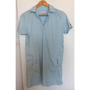 Southern Tide Dress Womens Small Blue White brrr Cooling Collared Shift Pockets